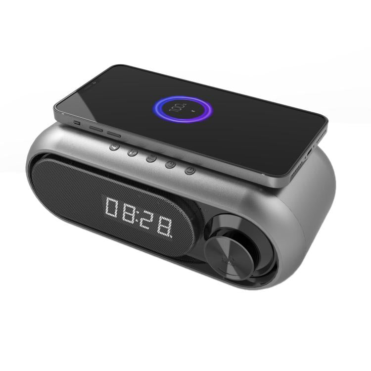 Enceinte Bluetooth avec charge sans fil, horloge LED de bureau