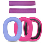 2 coussinets d'oreille en éponge pour Logitech G435, cache-oreilles rose rouge, cache-oreilles bleu, bandeau noir, bandeau violet, bandeau bleu