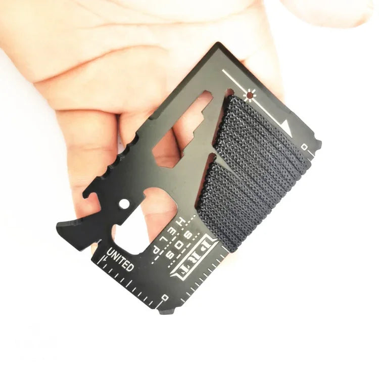 Carte outil multifonction extérieure 14 en 1 en acier inoxydable avec corde