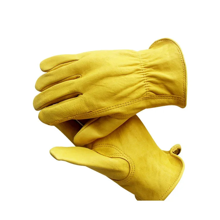 1 paire de gants de sécurité JJ-5002 en cuir véritable pour l'équitation et le jardinage, tailles : S, M, L, XL