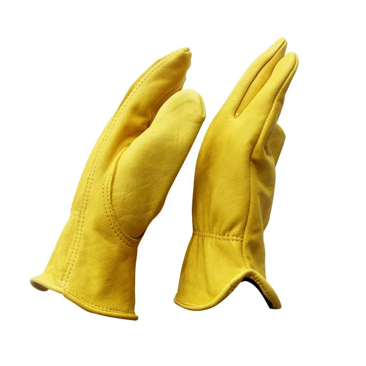 1 paire de gants de sécurité JJ-5002 en cuir véritable pour l'équitation et le jardinage, tailles : S, M, L, XL