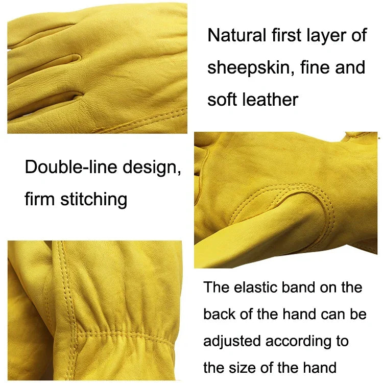 1 paire de gants de sécurité JJ-5002 en cuir véritable pour l'équitation et le jardinage, tailles : S, M, L, XL