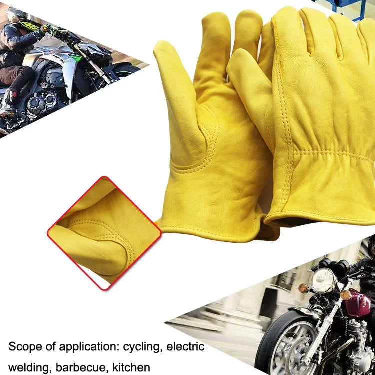 1 paire de gants de sécurité JJ-5002 en cuir véritable pour l'équitation et le jardinage, tailles : S, M, L, XL