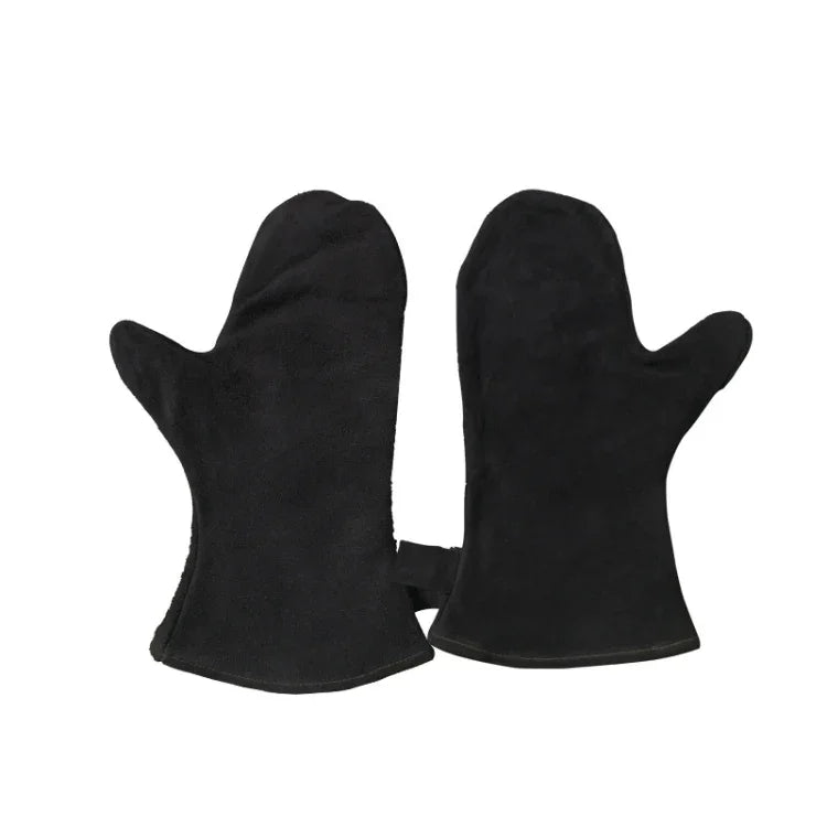1 paire de gants isolants en cuir véritable pour barbecue d'extérieur, KX139