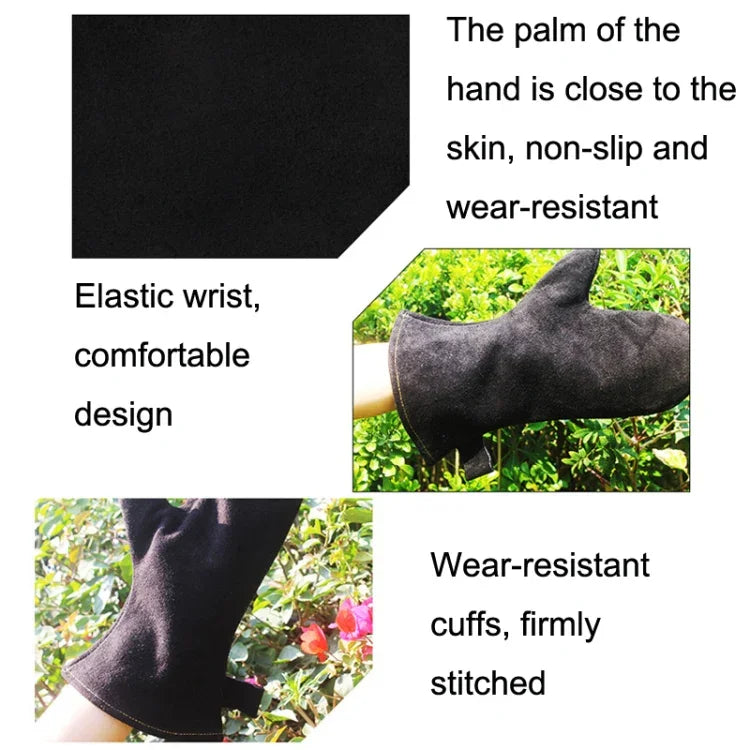 1 paire de gants isolants en cuir véritable pour barbecue d'extérieur, KX139