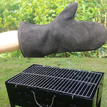 1 paire de gants isolants en cuir véritable pour barbecue d'extérieur, KX139