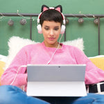 T6 Décoration Oreilles de Chat Mignonnes pour Casque, Noir, Blanc