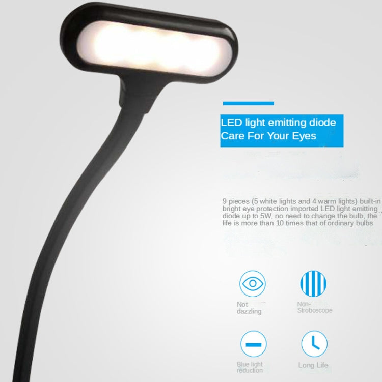 8021 Mini Pince-Livre Lampe LED Partition Musicale Lampe de Lecture Protection des Yeux, Noir, Blanc