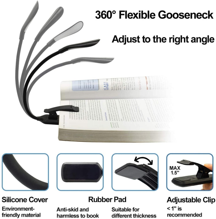 8027D-2 7 Perles LED Lampe de Lecture Pliable Clipser, Protection des Yeux, Blanc, Noir