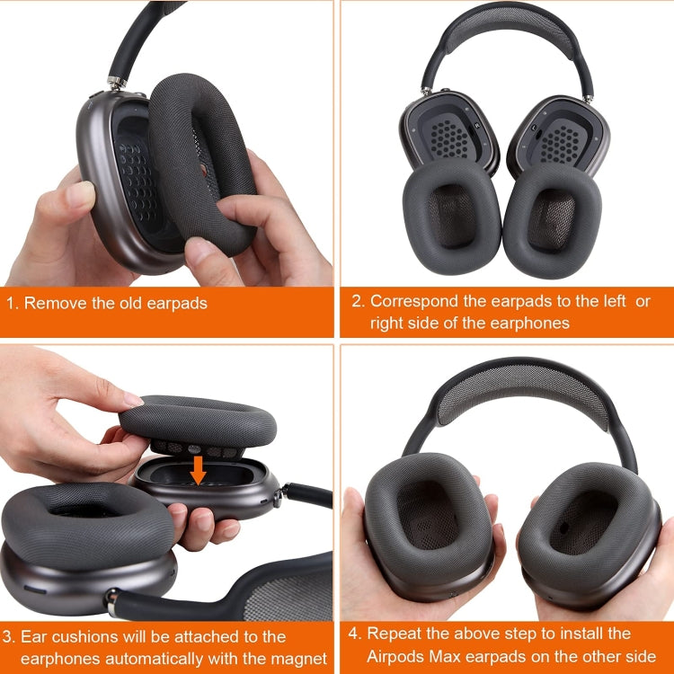2 paires de coussinets d'oreille en mousse pour AirPods Max, Peau protéinée Gris clair, Peau protéinée Bleu, Peau protéinée Rose, Peau protéinée Vert, Maille Gris foncé, Maille Gris clair, Maille Rose