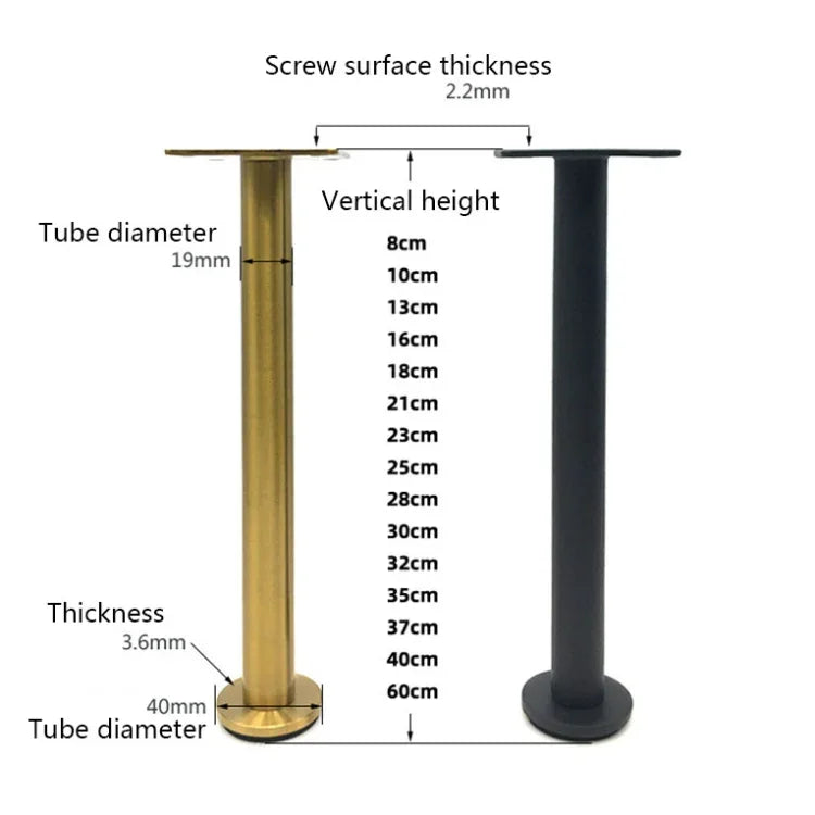 LH-TJ003 Pieds de Meubles Réglables en Tube Rond en Acier Inoxydable, Hauteur :, 37cm, 40cm, 60cm