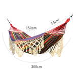 Hamac de camping double extérieur 200x150cm en toile à glands avec bâton, rayures colorées, rayures roses, blanc