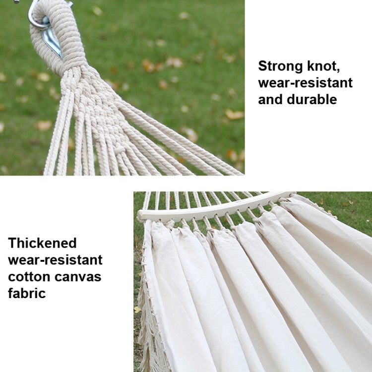Hamac de camping double extérieur 200x150cm en toile à glands avec bâton, rayures colorées, rayures roses, blanc