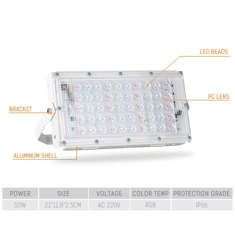 Projecteur extérieur étanche ultra-léger 50W LED RVB avec télécommande
