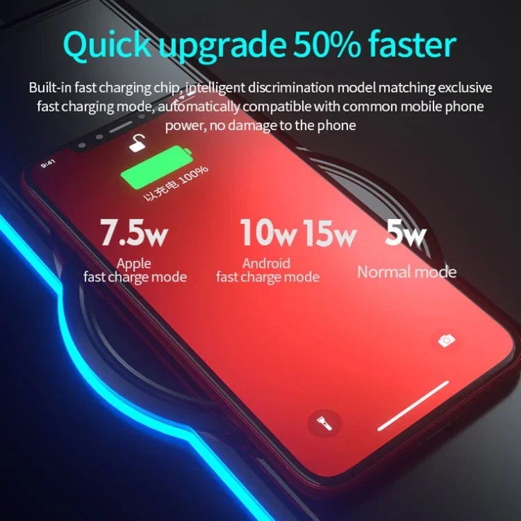 Tapis de souris multifonctionnel K9186 avec éclairage RGB et chargeur sans fil