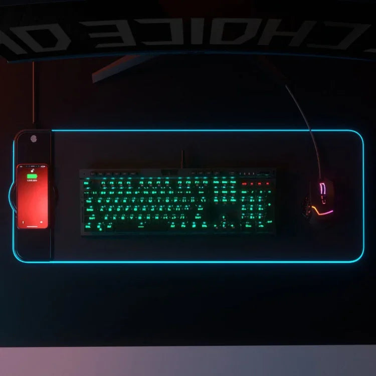 Tapis de souris multifonctionnel K9186 avec éclairage RGB et chargeur sans fil