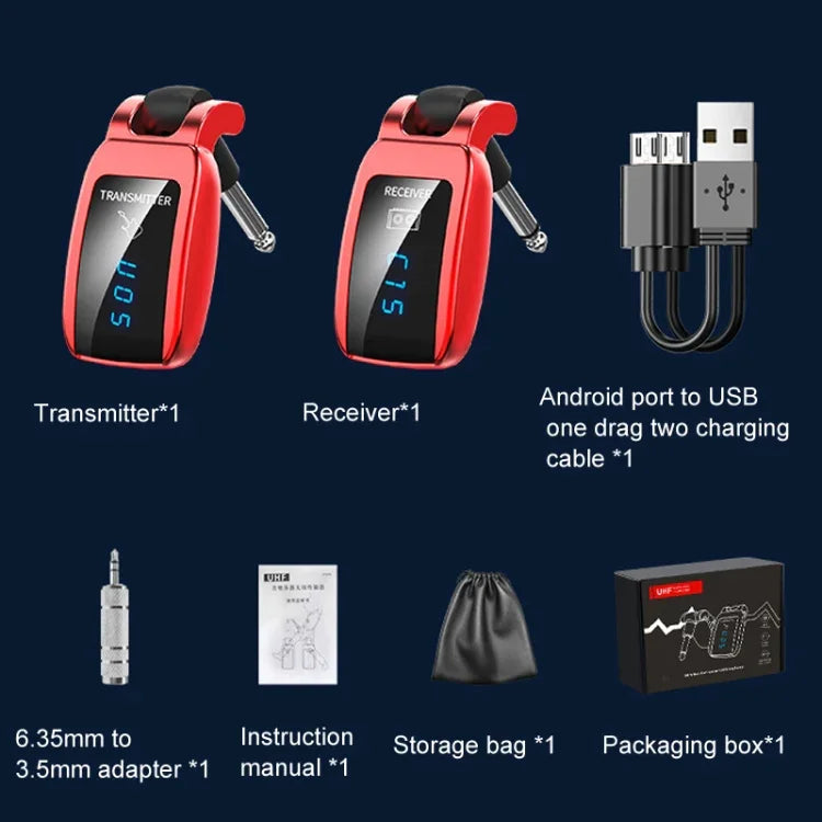 Adaptateur rechargeable émetteur-récepteur sans fil pour guitare U12DX avec prise jack 6,35 mm, U12DX rouge, U12DX noir