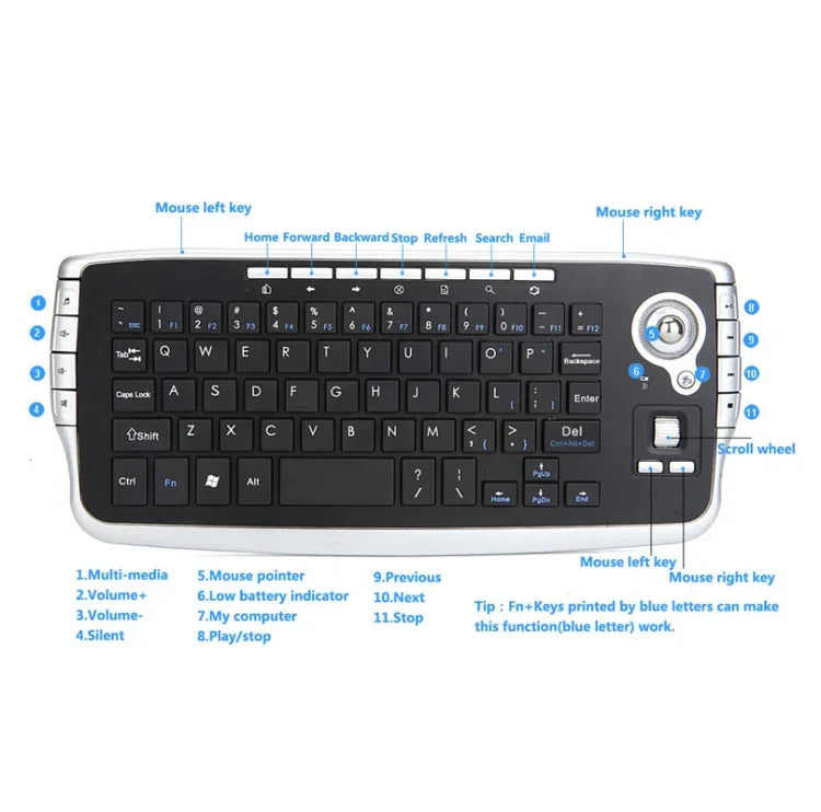 Clavier et souris sans fil MY-10 2.4G 78 touches 1200 DPI Mini clavier sans fil avec trackball