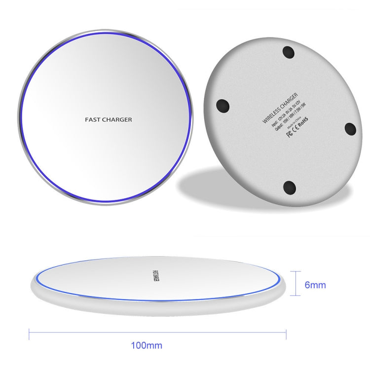 Chargeur sans fil rond en métal 15W charge rapide intelligente, noir + surface noire, argent + surface blanche, rouge + surface noire, or + surface blanche, miroir noir, miroir blanc