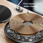 Chargeur sans fil rond en métal 15W charge rapide intelligente, noir + surface noire, argent + surface blanche, rouge + surface noire, or + surface blanche, miroir noir, miroir blanc