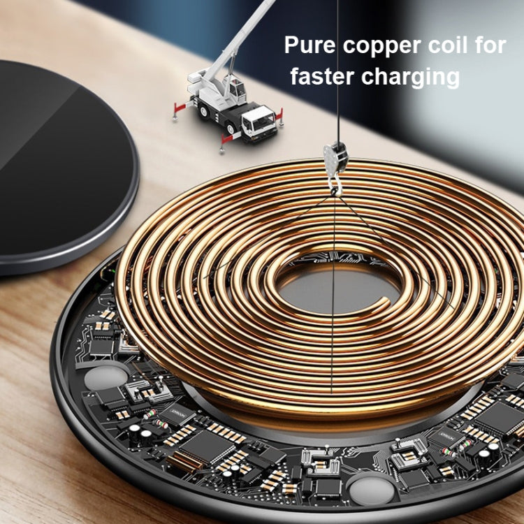 Chargeur sans fil rond en métal 15W charge rapide intelligente, noir + surface noire, argent + surface blanche, rouge + surface noire, or + surface blanche, miroir noir, miroir blanc