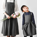 Tablier de Peinture Parent-Enfant en Coton et Lin, pour la Cuisson et le Café, Taille : Enfants (Gris), Enfants (Avoine), Adultes (Gris), Adultes (Avoine), Adulte (Rose)