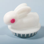 Brosse à shampoing en silicone en forme de lapin, blanc, vert, rose