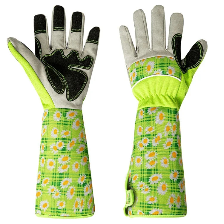 Gants de jardinage anti-crevaison avec manches prolongées, verts, roses