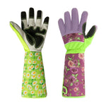Gants de jardinage anti-crevaison avec manches prolongées, verts, roses