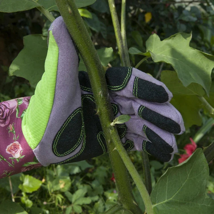 Gants de jardinage anti-crevaison avec manches prolongées, verts, roses