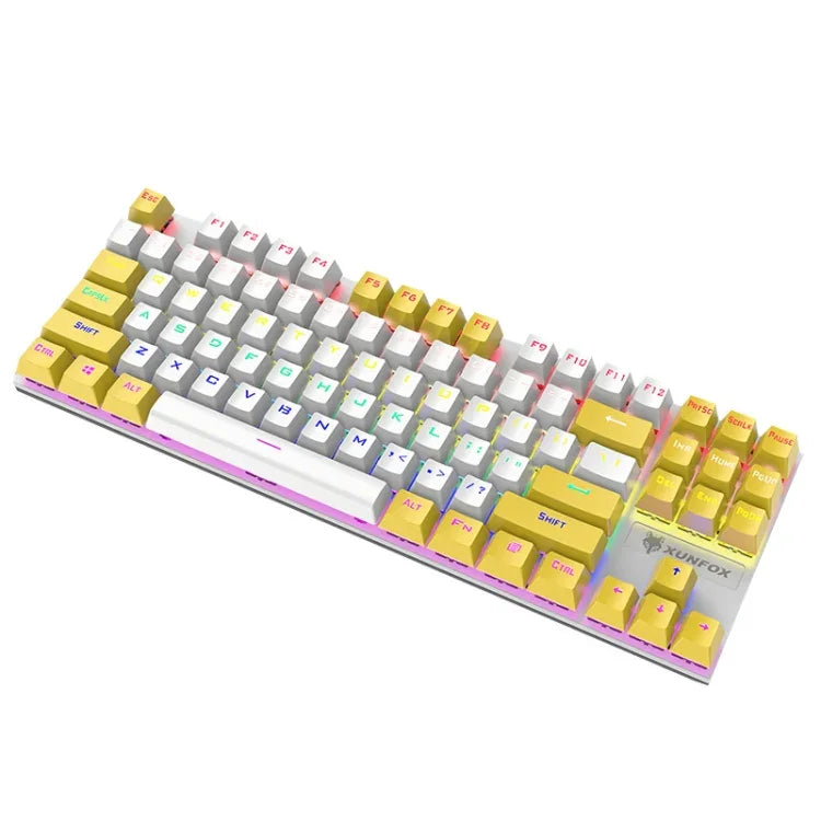 Clavier mécanique de jeu filaire XUNFOX K80 87 touches rétroéclairé, Longueur du câble : 1,5 m, Blanc jaune, Noir gris, Rose blanc, Bleu blanc, Blanc bleu, Jaune blanc, Gris noir
