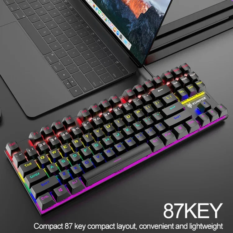 XUNFOX K80 87 Keys Wired Gaming Mechanical Illuminated Keyboard, Cable Length:1.5m, White Yellow, Black Gray, Pink White, Blue White, White Blue, Yellow White, Gray Black