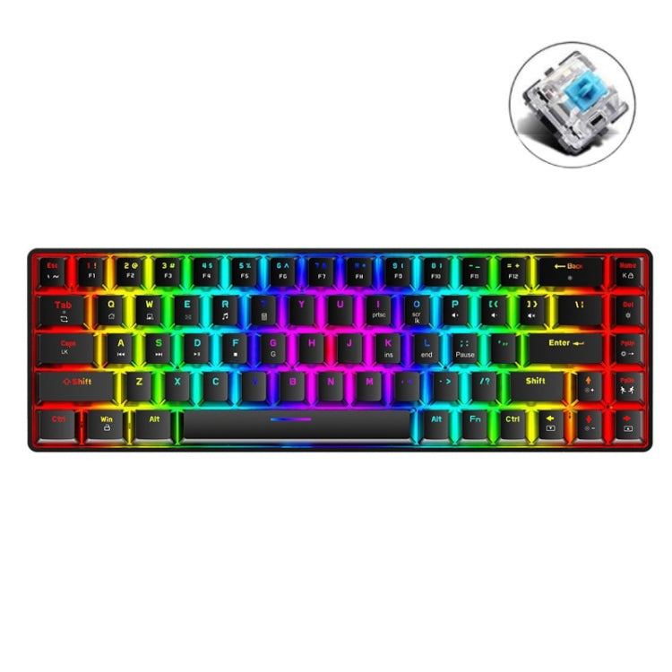 Clavier mécanique de jeu lumineux RGB ZIYOU LANG T8 68 touches, Longueur du câble : 1,6 m, T8 axe rouge blanc, T8 axe bleu vert, T8 axe rose vert, T8 axe noir vert, T8 axe noir thé, T8 axe blanc vert