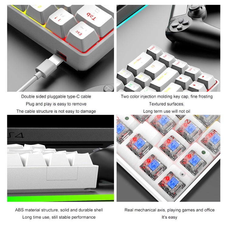 Clavier mécanique de jeu lumineux RGB ZIYOU LANG T8 68 touches, Longueur du câble : 1,6 m, T8 axe rouge blanc, T8 axe bleu vert, T8 axe rose vert, T8 axe noir vert, T8 axe noir thé, T8 axe blanc vert