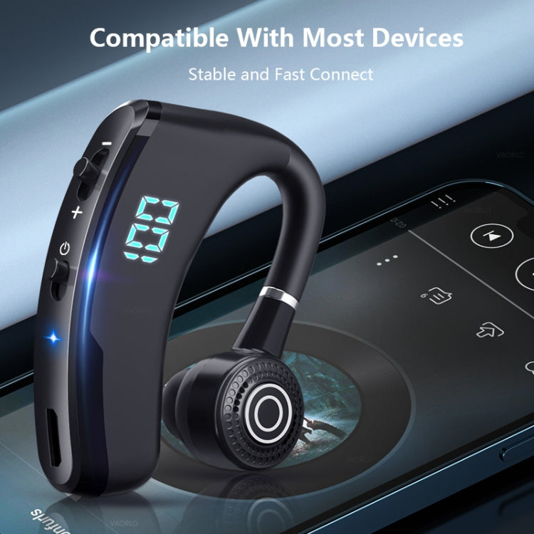 Casque Bluetooth V9S antibruit avec affichage LED, Oreillette simple noire, Oreillette simple bleue