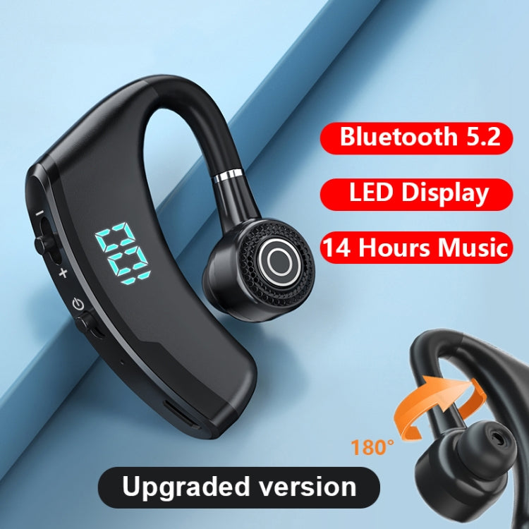 Casque Bluetooth V9S antibruit avec affichage LED, Oreillette simple noire, Oreillette simple bleue