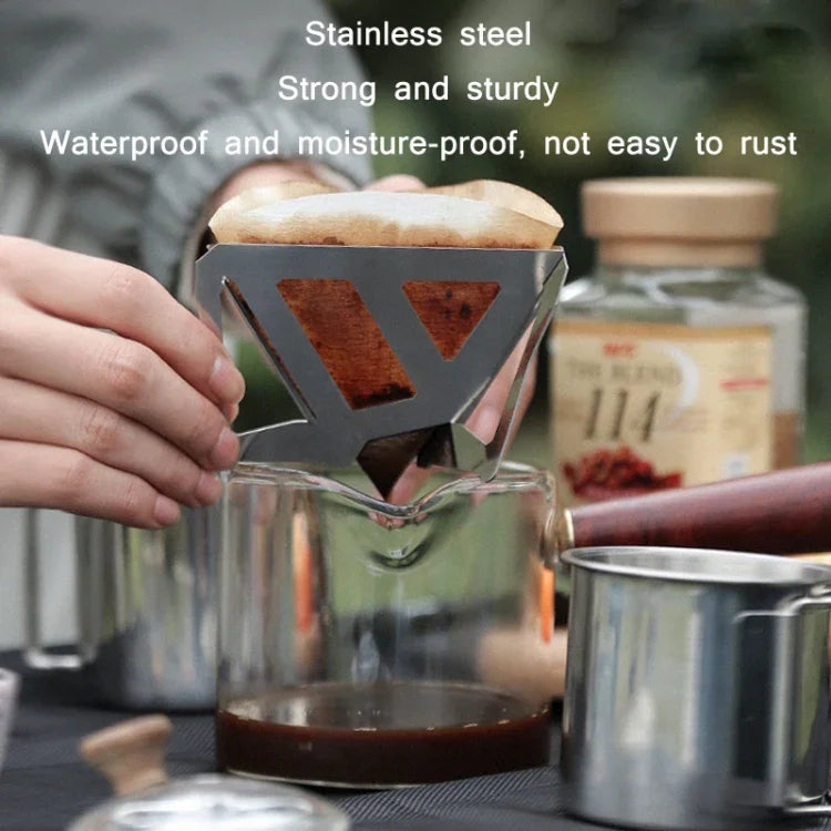 Filtre à marc de café en acier inoxydable pour camping, entonnoir pliant