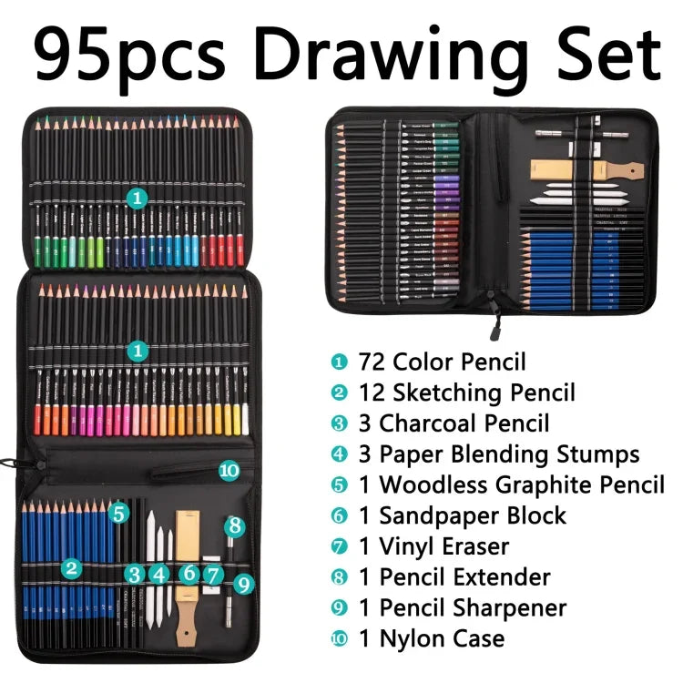 Set de 95 PCS Crayons de Couleur Oily Yover, Ensemble de Crayons de Croquis et de Peinture, 95 PCS / Set