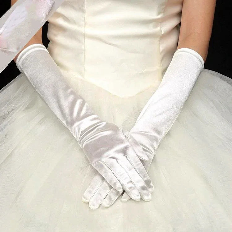 1 paire Gants de mariée en satin longs vintage voyage écran solaire robe de mariée gants
