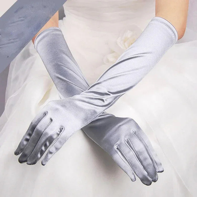 1 paire Gants de mariée en satin longs vintage voyage écran solaire robe de mariée gants