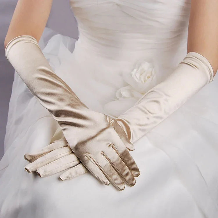 1 paire Gants de mariée en satin longs vintage voyage écran solaire robe de mariée gants