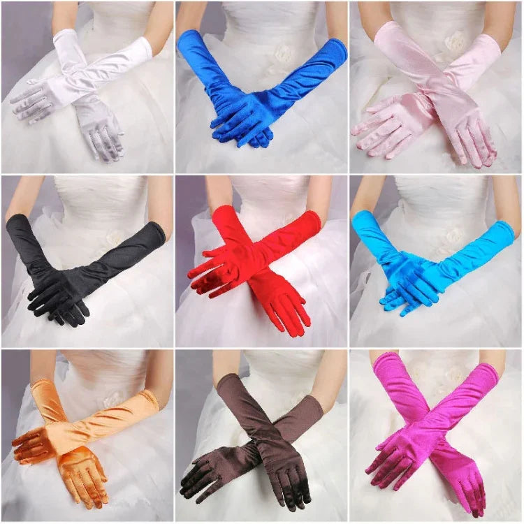 1 paire Gants de mariée en satin longs vintage voyage écran solaire robe de mariée gants