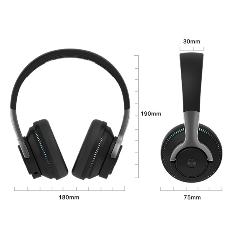 Casque Bluetooth sans fil à carte pliable et rétractable avec caisson de basses lumineux et coloré H2, noir, bleu, blanc, rouge
