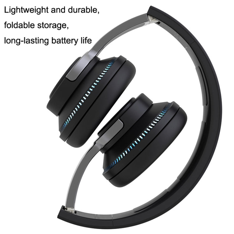 Casque Bluetooth sans fil à carte pliable et rétractable avec caisson de basses lumineux et coloré H2, noir, bleu, blanc, rouge