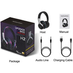 Casque Bluetooth sans fil à carte pliable et rétractable avec caisson de basses lumineux et coloré H2, noir, bleu, blanc, rouge