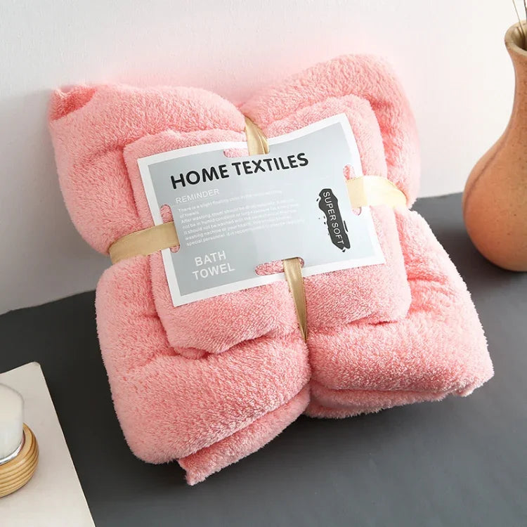 Serviette de bain + ensemble de serviettes en polaire corail, Blanc, Rose, Bleu, Marron, Cyan