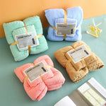 Serviette de bain + ensemble de serviettes en polaire corail, Blanc, Rose, Bleu, Marron, Cyan