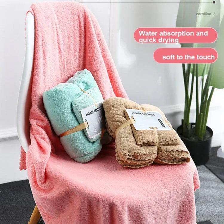 Serviette de bain + ensemble de serviettes en polaire corail, Blanc, Rose, Bleu, Marron, Cyan