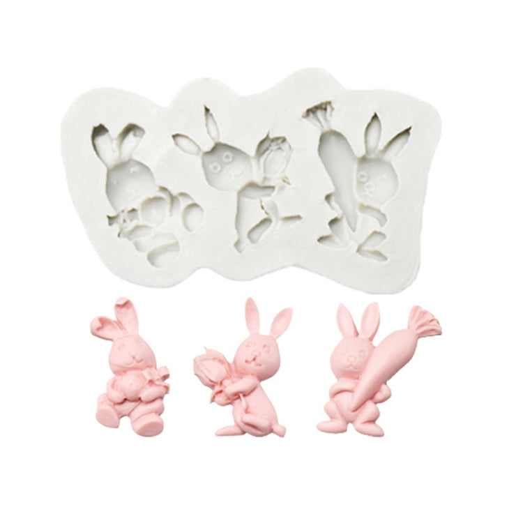 2 moules en silicone pour argile de cuisson au chocolat, spécification : trois lapins, trois lapins, double œuf, lapin carotte, lapin bouquet