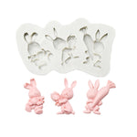 2 moules en silicone pour argile de cuisson au chocolat, spécification : trois lapins, trois lapins, double œuf, lapin carotte, lapin bouquet